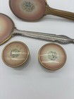 Vintage Floral Vanity Set 1950s Dresser Set Mirror Brush Powder Jars Ornate Gold