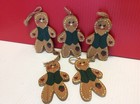 Vintage Wooden Set Of 5 Hand Painted Wood Christmas Gingerbread Ornaments