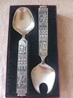 Mcm Vintage Konge Tinn Pewter Norwegian Salatsett Viking Salad Set In Box Fork S