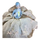 Antique Half Doll Pin Cushion Flapper With Legs Embroidered Dress Blue Girl