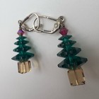 Vintage Crystal Christmas Tree Earrings     Holiday Green Red   Gold Beads