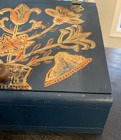Vtg Hand Painted Wood Bread Box Storage Organizer Country Folk Art Cottage Blue