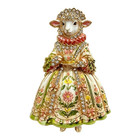 Vintage Green Sheep Lady Brooch Rhinestone Enamel Floral Animal Pin Gold Jewelry
