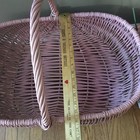 Large 1970s Vintage Woven Wicker Basket Dusty Rose   Mauve W  Handle Oval Design
