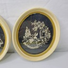 Vintage Embroidered Oval Framed Wall Art Set Country Scene Figures 2pc