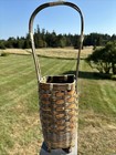 Ikebana Basket Vintage Woven Bamboo Arch Handle  20x5    Handmade Footed Brown