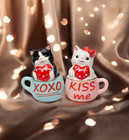 Ceramic Valentine Teacup Cat Salt And Pepper Shakers  Cat Lovers  Gift  Gift For