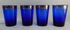 Set Of 4 Vintage Pier 1 Cobalt Blue Glass With Gold Band Tumblers  14 Oz