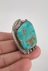 Huge Vintage Navajo Sterling Silver High Grade Royston Turquoise Stamped Ring