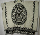 Vtg Poncho Knit Mexican Blanket Serape One Size Mayan Aztec Hooded Fringe