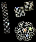Black   White Glass Rhinestone Estate Parure  Quality Vintage 4pc Gunmetal Suite