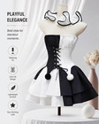 Women s Gothic Halloween Corset Skirt Set Black White Top Stockings Gloves