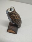 Vtg Hand-carved Wooden Owl Figurine On Wood Base Glass Eyes Folk Art 
