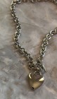 Vintage Chunky Silver Tone Heart Charm Toggle Necklace