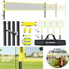 32ft 26ft 20ft Adjustable Volleyball Badminton Combo Set W net 4 Rackets Outdoor