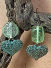 Glass And Heart Dangle Earrings     Vintage Boho Style