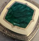 20s Art Deco Enamel Dance Compact Vanity Case Tango Finger Ring Green Marbled