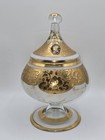Empoli Italian Gilt Glass Covered Apothecary Candy Jar Gold Cameo Medallions