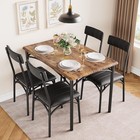 5-piece Dining Table Set rustic Steel Frame W 4 Cushioned Chairs kitchen Vintage
