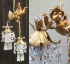 Vintage Chandelier French Lamp Flying Cherub Tole Brass Crystal Swag Italy Old