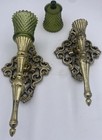Vtg Hollywood Regency Wall Sconce Pair Candle Holders Ornate Cast Metal Gold
