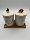 Rae Dunn By Magenta Christmas Joy   Believe Canisters With Wood Tray No Damage