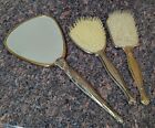 Vintage 3 Piece Vanity Hair Brush And Hand Mirror Floral Victorian Style