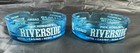 Set Of 2 Riverside Topaz Lodge Reno Nv Blue Glass  Round Vtg Ashtray White Print