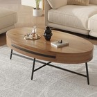 Oval Coffee Table With Drawer Mid-century Modern Center Table 47 2    Natural