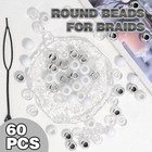 60pcs Clear Hair Beads Acrylic Beads For Braids Round Pony Clear white silver