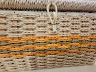 Vtg Jc Penney Wicker Sewing Basket Box Padded Embroidered Flower Lid