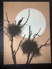 Vintage Crane Stork Bird Nest Moon Sun Screen Print Wall Art Picture Home Decor