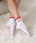 Women Cute Pilates Socks Grip Crew Yoga Socks Ruffle Cuff Embroidery Pattern