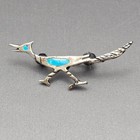 Vtg Southwestern Sterling Silver 925 Roadrunner Brooch 1 375  Turquoise Inlay