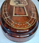 Vtg Wood Inlay Oval Cribbage Board   Art Ducks Nesting 17  Has Pegs Hangs Rare 
