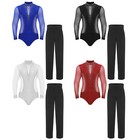 Mens Outfits Mesh Leotard Chacha Bodysuit Competition Latin Shiny Mock Neck