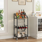 Bar Cart With Mirrored Shelf  Serving Cart For Home  Drink Cart With Wine Rack  