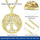 Tree Of Life Necklace For Women Men Family 925 Sterling Silver Gold Plated Gifts