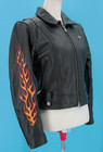 Vtg Womens Harley Davidson Black Leather Ride Free Flames Biker Jacket Xs Riding