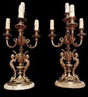 Antique Large Bronze Lamp Set French Marble Winged Women Figural Canlde Holder