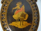 Vintage Inlaid Olive Wood Vanity Mirror Hand Held Carved