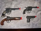 Lot Of 4 Vintage Cap Guns Hubley Flintlock   Marshal  Kilgore Big Horn   Hawkeye