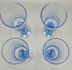 Libbey Sirrus Blue Glass Water Wine Tea Goblets Ribbed Banded 7  Tall Set Of 4
