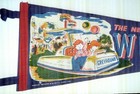 1964 1965 New York World s Fair Felt Pennant 24  Long Greyhound Line With Kids