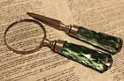 Antique Vintage Style Magnifying Glass Letter Opener Set W Green Glass Handles