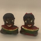 Rare Vintage Ceramic Black Boy   Girl Eating Watermelon Salt And Pepper Shakers