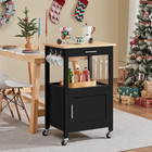 Rolling Kitchen Island Cart With Storage   Hooks - Black Wood Top