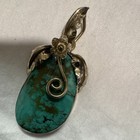 Southwestern Turquoise Flower Statement Pendant  Asymmetrical  Silver Bezel