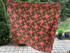 Vintage Material Pink Red And Green Drunkards Path Quilt Top 64 X 64