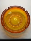 Vintage Amber Glass Ashtray Large Heavy 8    Round Sunburst Base 6 Rests